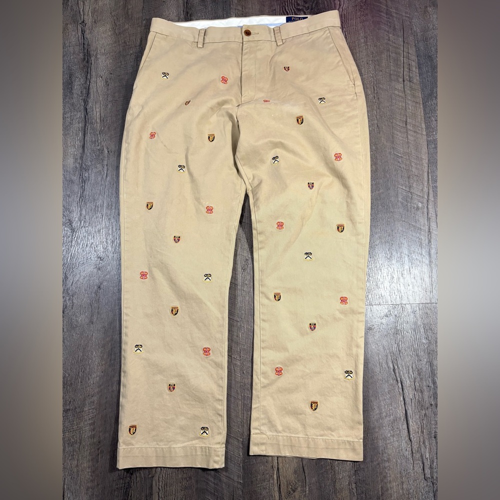 POLO Ralph Lauren Men's Tan Embroidered Pants
